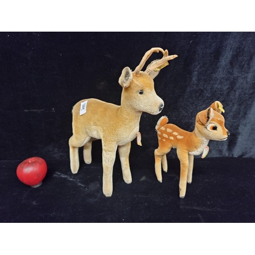 246 - Two super adorable vintage Steiff larger dear and Bambi. Both retaining original Steiff buttons in t... 