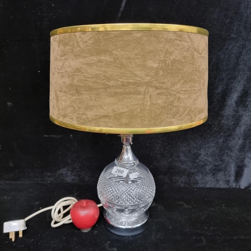 260 - A beautiful Galway Crystal table lamp with a stylish circular suede shade.