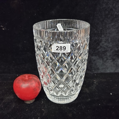 289 - A fantastic large heavy Waterford Crystal vase. In excellent condition, retaining acid mark to base.