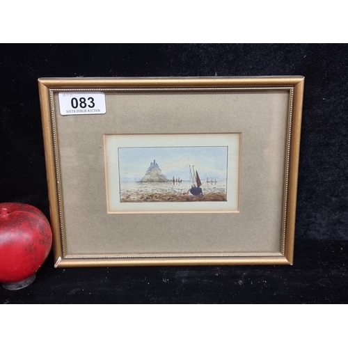 83 - A dainty antique original watercolour on paper painting showing Mont Saint Michel, delicately render... 