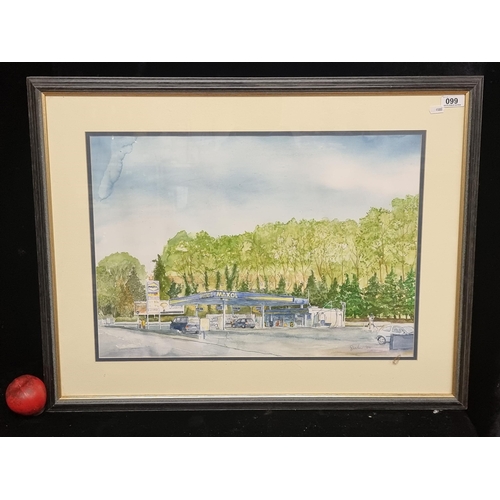 99 - An intriguing watercolour on paper painting of a Maxol station. Well observed painting possibly done... 