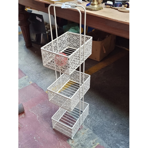 340 - A pretty pierced metal tray organiser in a cream finish. Would look fabulous in a bedroom or bathroo... 