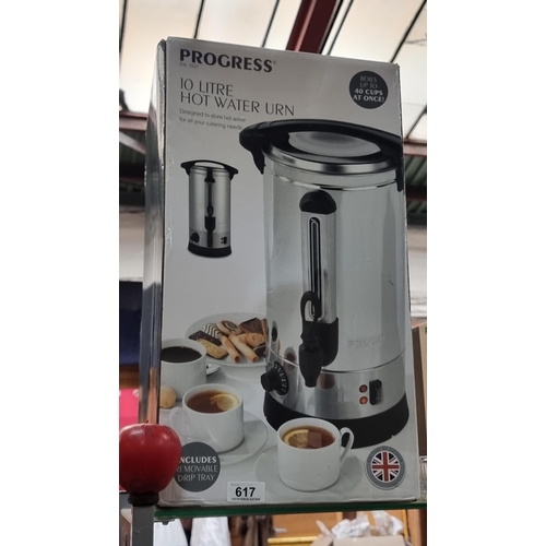 617 - A Progress branded EK3114 10 litre hot water urn in original box and packaging. Makes up to 40 cups ... 