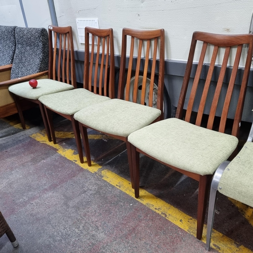 368 - Star Lot: A timeless set of four Mid Century Modern designer G Plan Fresco dining chairs with teak s... 