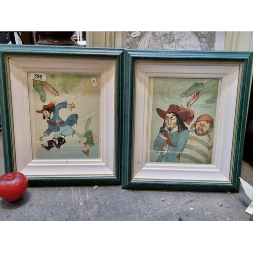 396 - Two whimsical prints of Peter Pan book illustrations originally by Marjorie Torrey. In vibrant shade... 