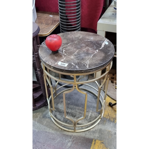 400 - A handsome Art Deco style side table with a brown marble top and brass base. H45cm x D35cm Lovely pi... 