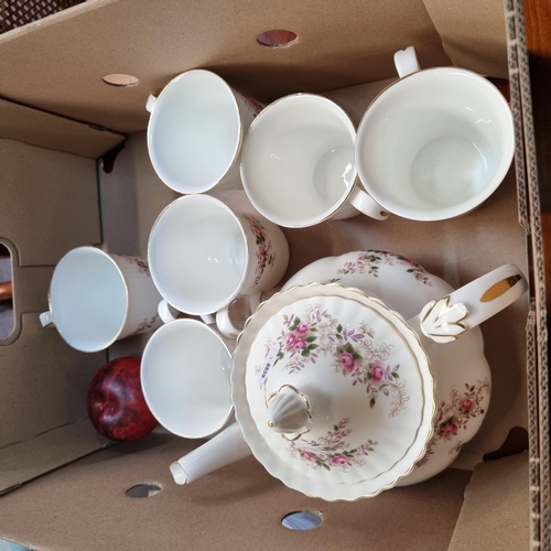 429 - A vintage Royal Albert Lavender Rose pattern including six cups and a teapot.