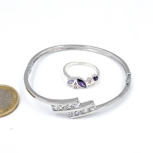 590 - Two items of sterling silver jewellery, a gem stone double clasp bracelet, weight 16 grams, together... 