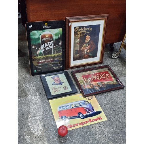 719 - Five items including advertising prints and plaques for brands such as Guinness, Player's cigarettes... 