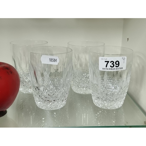 739 - A stunning set of four Waterford Crystal tumblers in the Colleen pattern. In good condition with aci... 