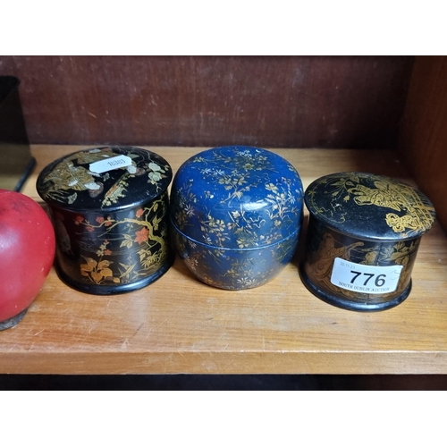 776 - Three French early 1900's papier-mâché boxes one example from the 1920's contains it's original powd... 