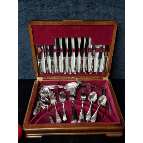 778 - A canteen of assorted silver plated cutlery. Housed in a stunning oak and brass case.