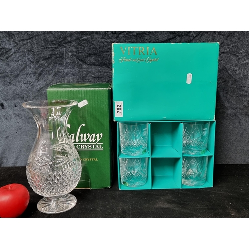 782 - Four Vitria hand cut lead crystal whiskey glasses along with a fabulous Galway Crystal 8