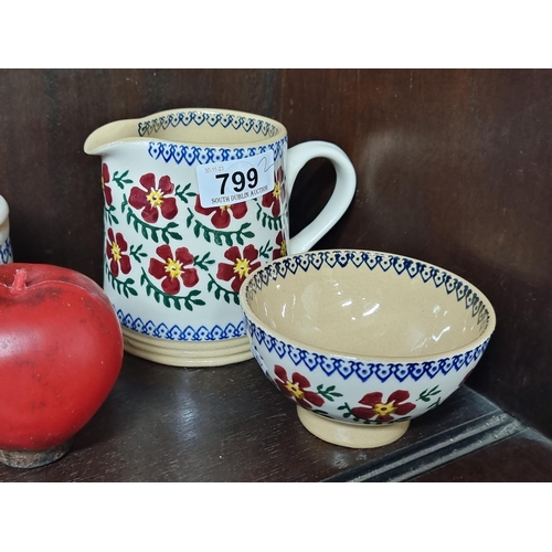 799 - Two Nichloas Mosse Irish spongeware pottery items including a milk jug and sugar bowl. Both in good ... 