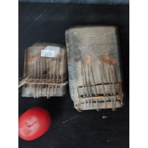 873 - Two antique hand made African Kalimba instruments. The kalimba is an African musical instrument with... 