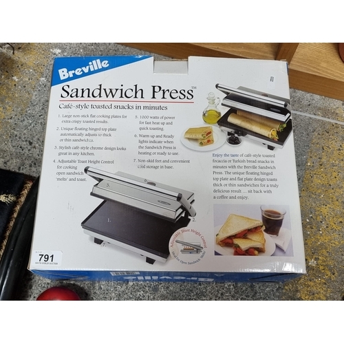 791 - A brand new Breville Cafe Style Sandwich Press in stainless steel. In original packaging and box.