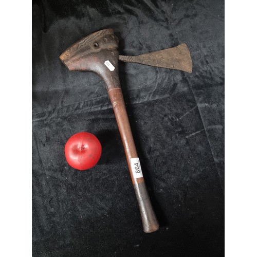 864 - Star Lot : An original vintage African heavy war club axe. Made from hardwood and an iron axe head.