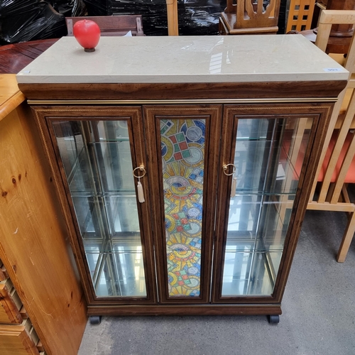 903 - Star lot : A lovely display cupboard with a stained glass central panel and lovely Italian marble to... 