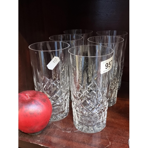 957 - Star Lot: A gorgeous set of six Waterford Crystal tumbler glasses in the Lismore pattern. All in ver... 