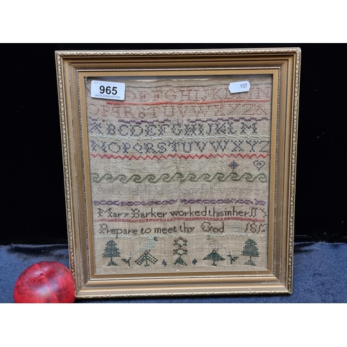 965 - Star Lot An 1812 charming antique embroidery sampler housed in a fine gilt frame. Passage to base re... 