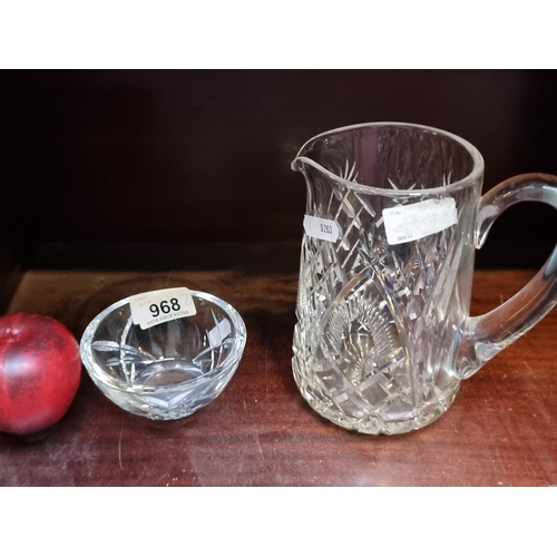 968 - Two Waterford Crystal items, including a John Rocha bowl and a charming pitcher in the Shannon Jubil... 