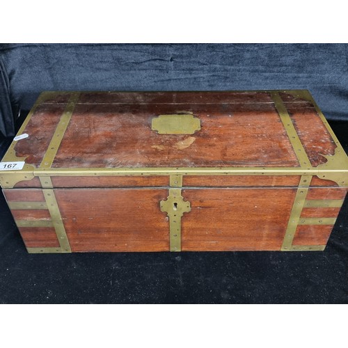 167 - Star Lot : A handsome very very large Edwardian mahogany and brass bound writing slope with black le... 