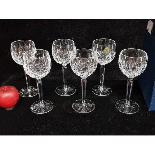 221 - Star Lot : A set of six Waterford Crystal stemmed wine glasses in the Lismore pattern. In original c... 