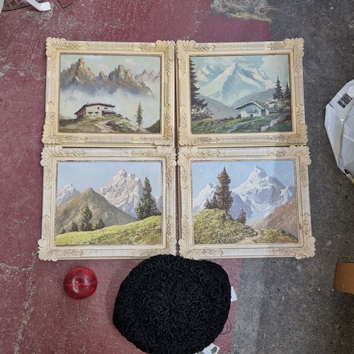 335 - A set of four gorgeous original oil on board paintings of Swiss landscape scenes. Each signed separa... 