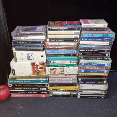 336 - A large collection of cassette tape audio books including titles such as James Joyce's Ulysses, Alan... 