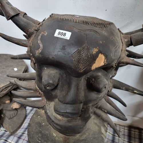 808 - Star lot : An incredible and very heavy large carved wooden African tribal mask sculpture with lots ... 