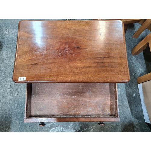 710 - Star Lot : A lovely Victorian table with a drawer and a pillar base held on four legs with ceramic c... 