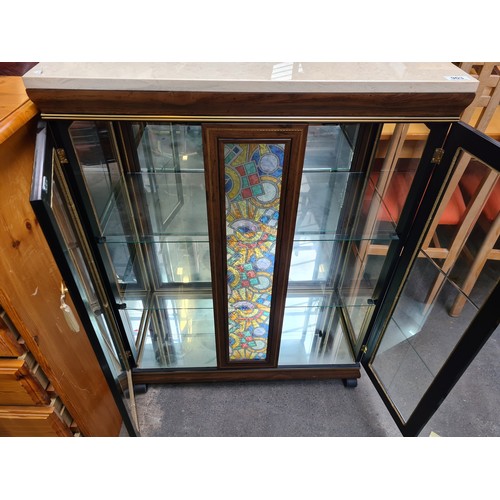 903 - Star lot : A lovely display cupboard with a stained glass central panel and lovely Italian marble to... 