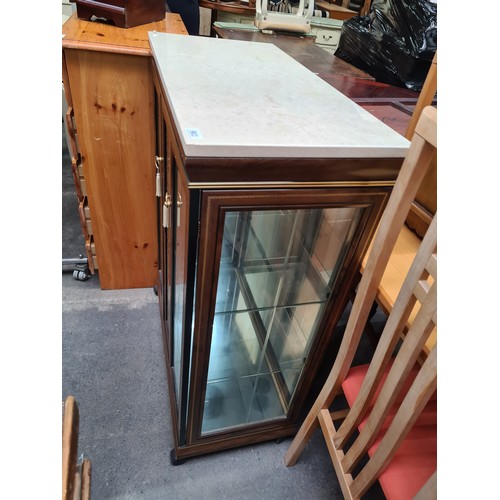 903 - Star lot : A lovely display cupboard with a stained glass central panel and lovely Italian marble to... 