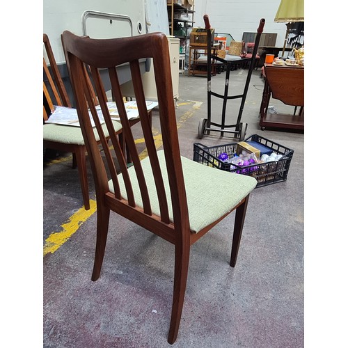 368 - Star Lot: A timeless set of four Mid Century Modern designer G Plan Fresco dining chairs with teak s... 