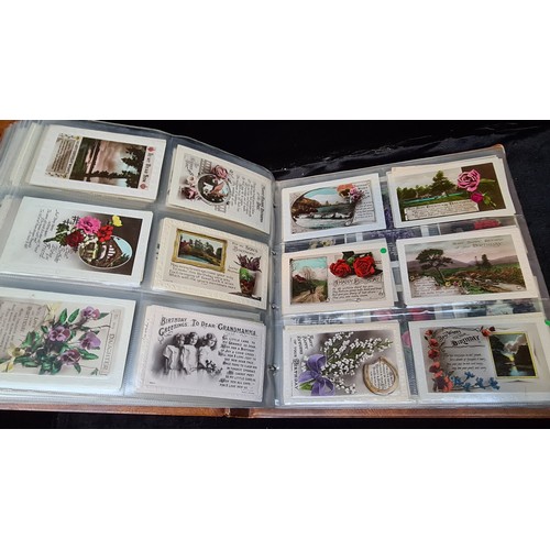 961 - Star Lot: A postcard album containing a massive collection of approx 420 birthday greetings cards fr... 