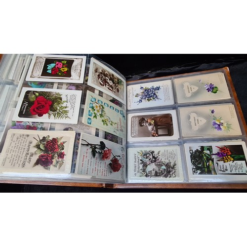 961 - Star Lot: A postcard album containing a massive collection of approx 420 birthday greetings cards fr... 