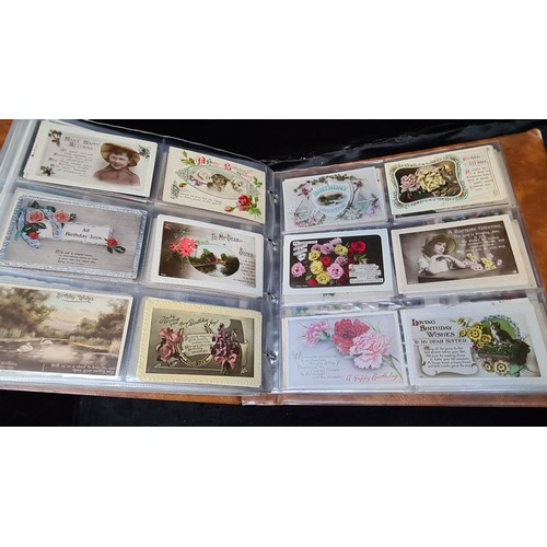 961 - Star Lot: A postcard album containing a massive collection of approx 420 birthday greetings cards fr... 