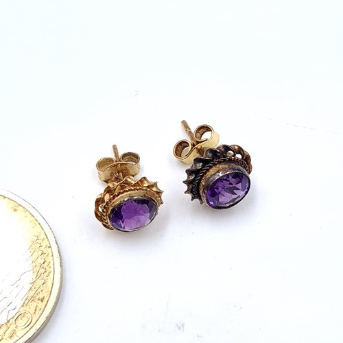 511 - A fine pair of vintage 9ct gold amethyst stone stud earrings set with butterfly backs, weight 1.8 gr... 