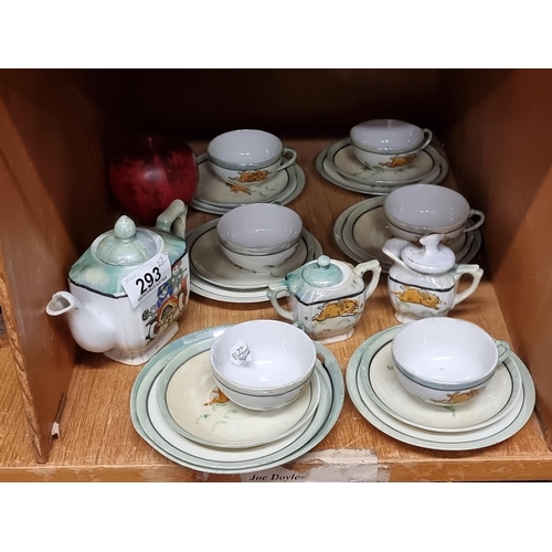 293 - A vintage 22 piece porcelain dolls tea set featuring a child bunny motif, stamped Fairylite Rega.