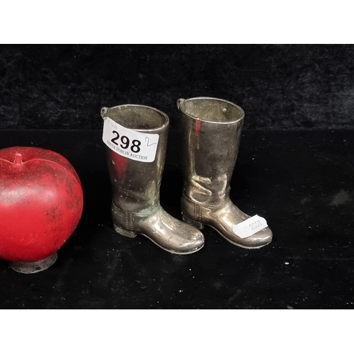 298 - Vintage miniature silver plated shot measures in the form of wellington boots, charmingly detailed a... 