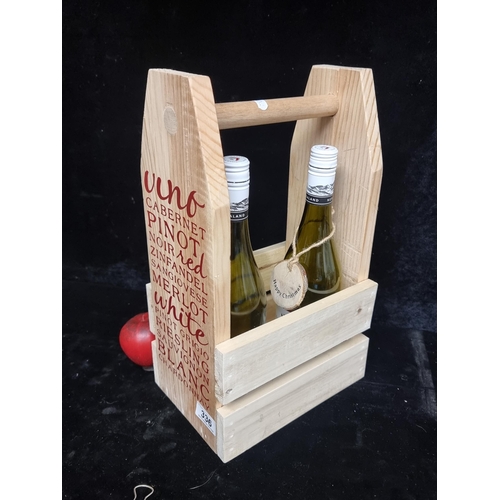 336 - A charming wooden wine carrier holding two empty Villa Maria Sauvignon Blanc Marlborough 2022 wine b... 