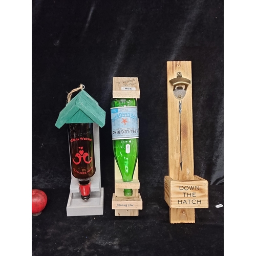 350 - Three hand crafted quirky wooden items including two humorous 