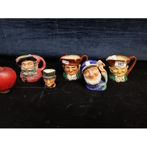 163 - Five neatly sized Royal Doulton toby jugs including 'Old Salt' and 'Falstaff'. In very good conditio... 