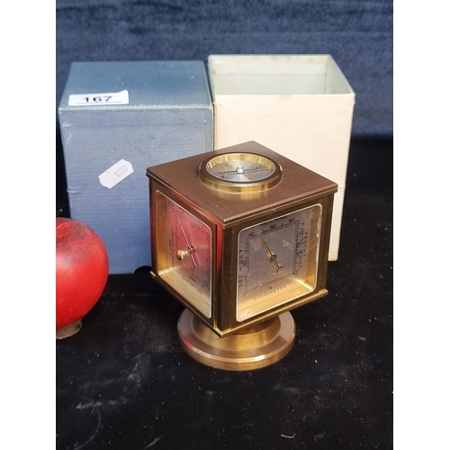 167 - A handsome desktop vintage Angelus clock with rotating top also including a barometer, thermometer, ... 