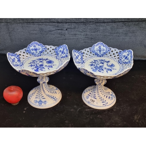 190 - Star Lot : A wonderful pair of large vintage German Meissen pedestal bowls with blue and white piece... 