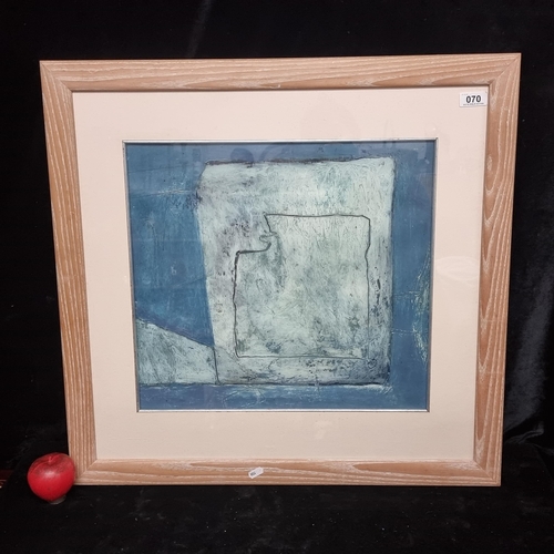 70 - A stunning contemporary oil on paper painting featuring abstracted forms in wonderful French blues. ... 