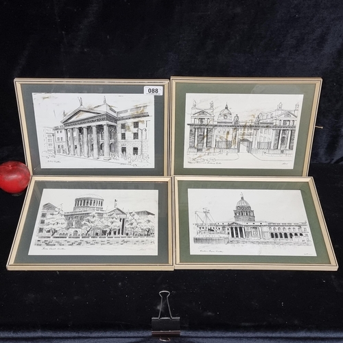 88 - A set of four Liam Weir prints of famous Dublin landmarks. Artist's stickers to verso.