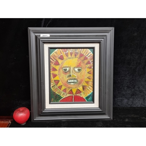 93 - An original oil on board painting featuring a sun god. Signed Sidine bottom left and housed in a mol... 