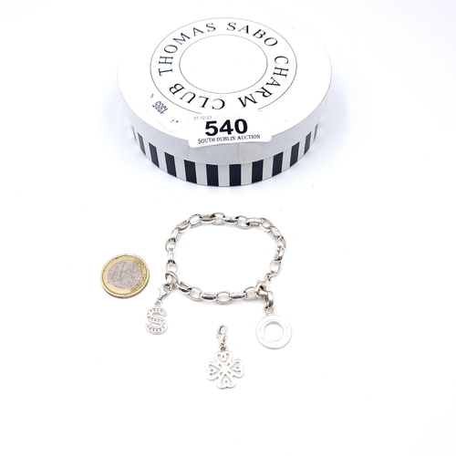 540 - A sterling silver Thomas Sabo charm bracelet, total weight 17.85 grams, in original Sabo box. With t... 