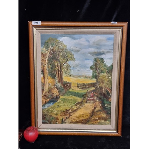 106 - A charming original oil on board painting featuring a rural Summer landscape scene. Signed 'Carmel F... 